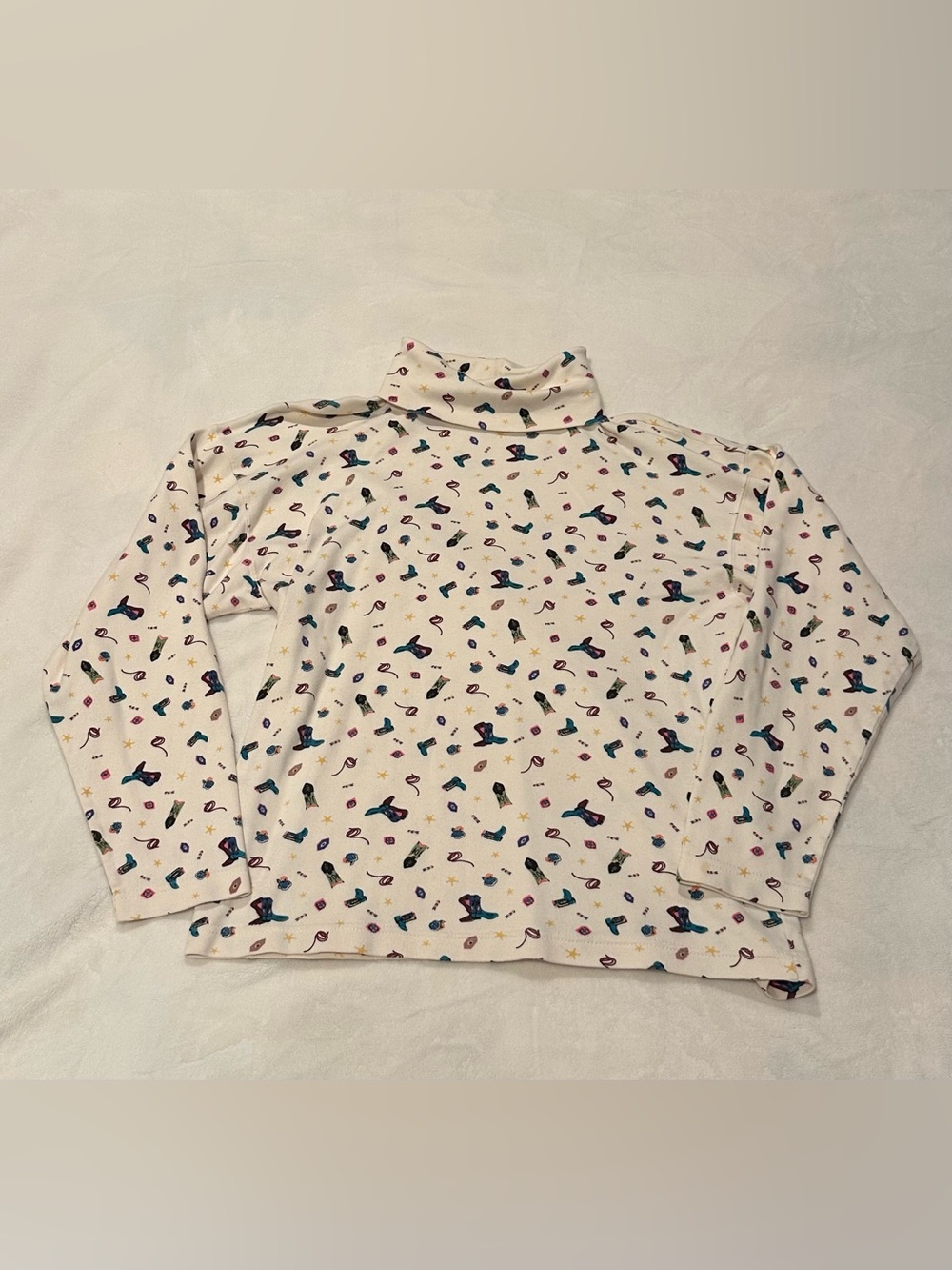 Cream Patterned Turtleneck Long Sleeve Top
